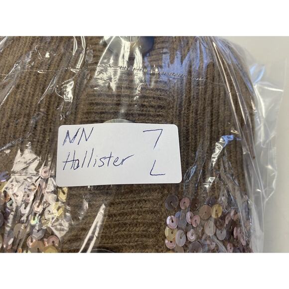 Vtg Y2K Hollister Cardigan Sweater Womens Large Brown Sequin Cropped Rabbit Hair - Picture 11 of 11